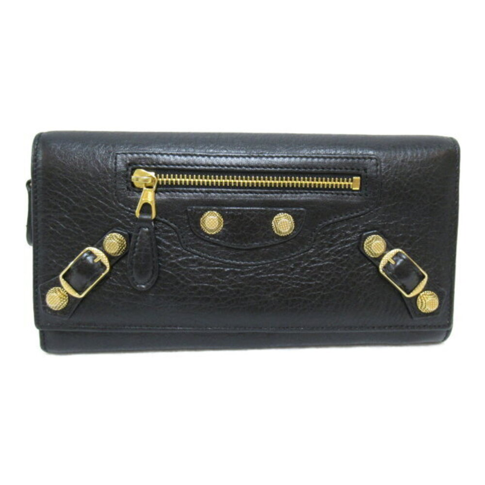 Balenciaga Giant Continental Zip Long Wallet Bifold Leather Black